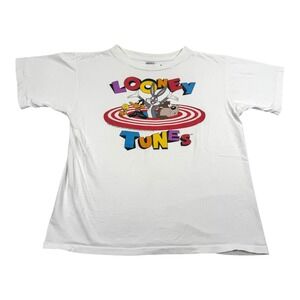Vintage Looney Tunes Shirt Mens Large White Bugs Daffy Taz Cartoon 1995 90s Tee